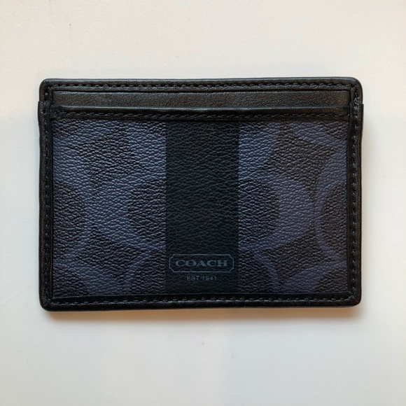 π2xHPπ COACH Slim Flat Leather Card Case / Wallet in Denim Blue & Black EUC - Picture 5 of 15